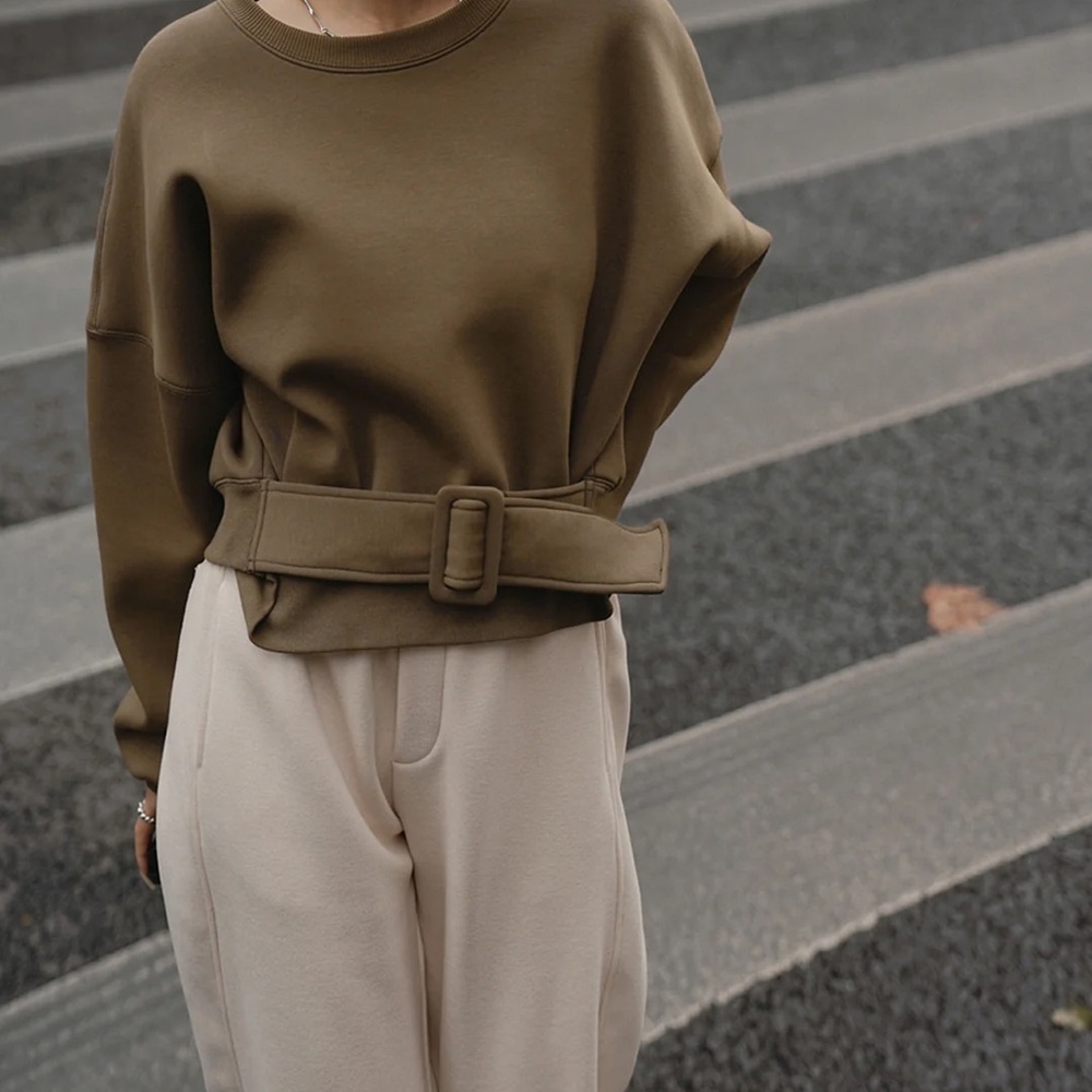 Commense Brown Belted Sweatshirt size Small